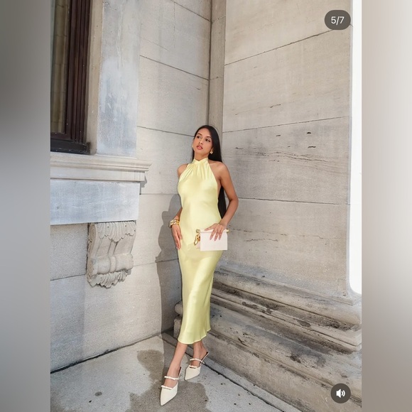 Zara butter Yellow Backless Halter maxi Dress holiday evening wedding - Picture 4 of 16